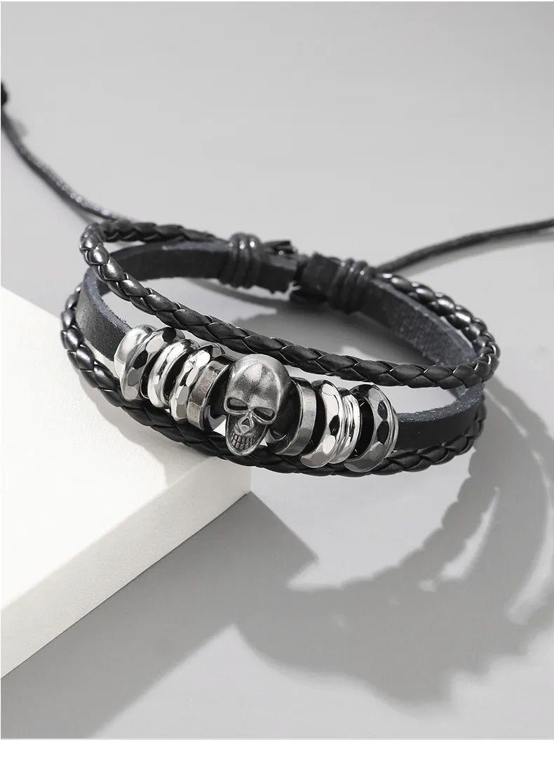 💀 Retro Skull PU Leather Men’s Bracelet 💀