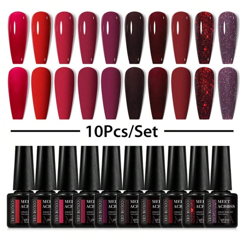 💅 Dark Red Gel Nail Varnish – 10pc Set 💅