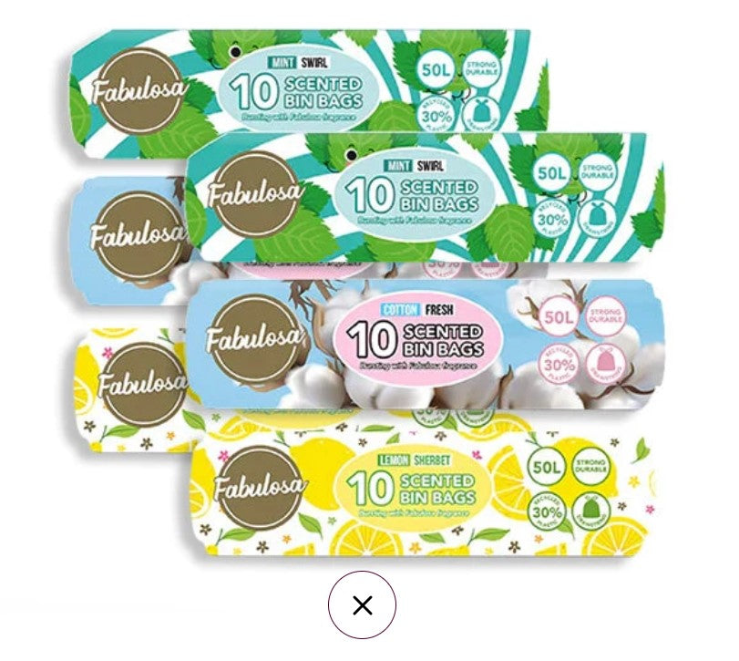 Scented Bin Bags Lemon Sherbet, Mint Swirl, Cotton Fresh 60 Bags 6 Pack Bundle