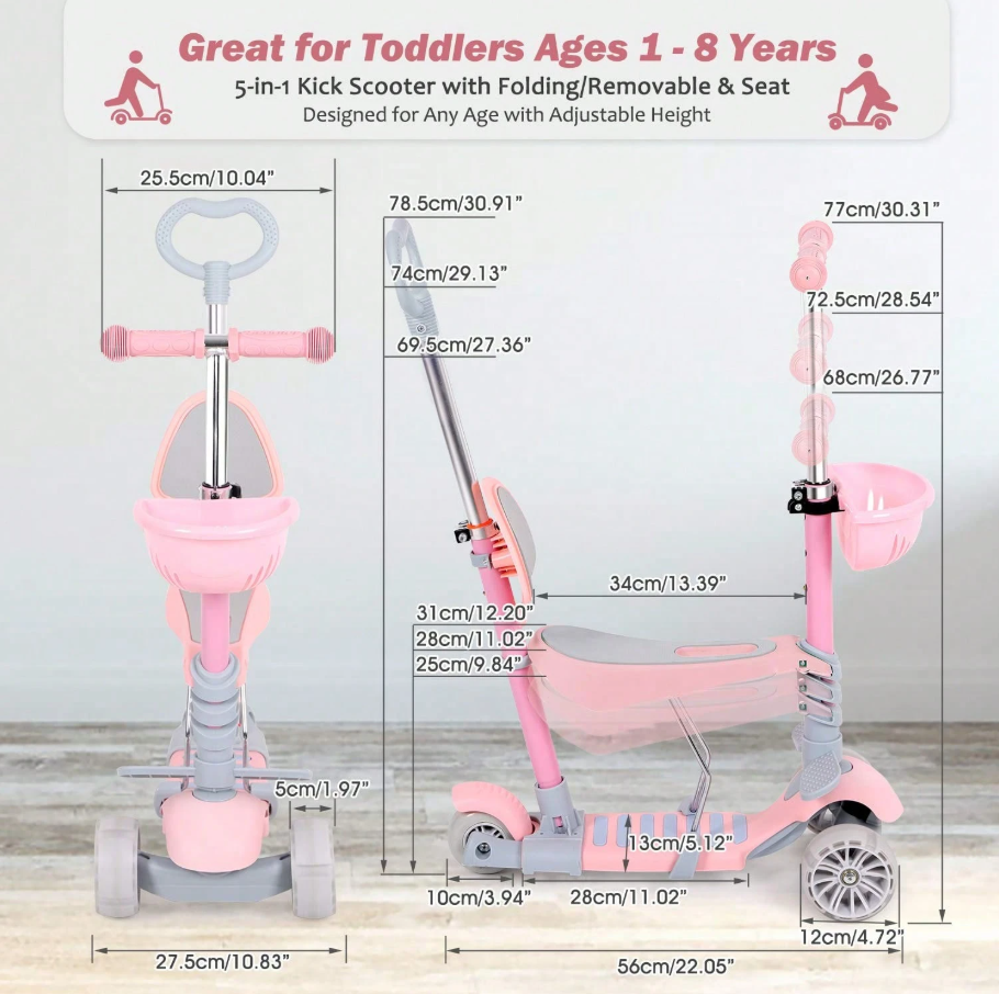 π΄ 3-Wheel Kids Kick Scooters 5-in-1 Design π΄