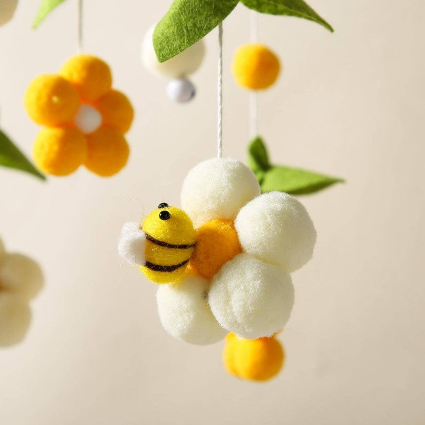 ๐ผ๐ Baby Bee & Flower Wooden Arc Woven Crib Mobile ๐๐ผ