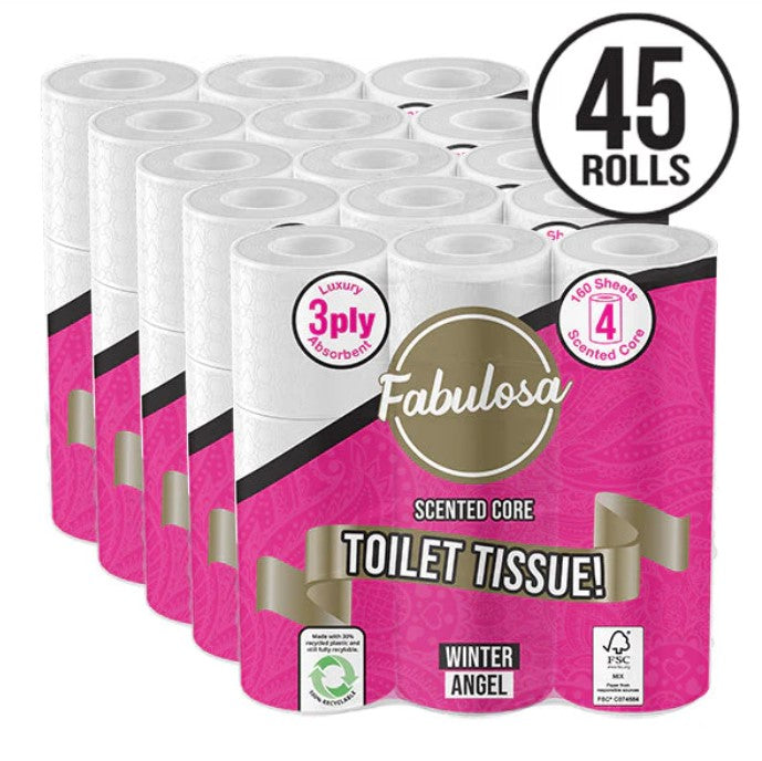 45 Pack 3 Ply Scented Toilet Roll Winter Angel Fragranced 5 x 9 Pack Bundle