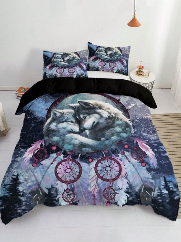 💜🐺 3pc Purple Wolf Dreamcatcher Bedding Set 🐺💜