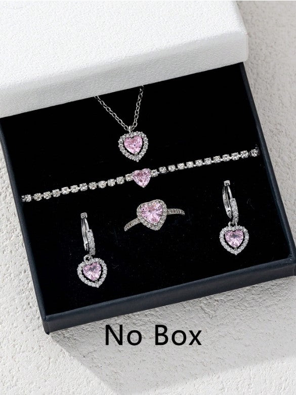 🎀 Pink & Silver Cubic Zirconia Heart-Shaped Jewellery Sets 🎀