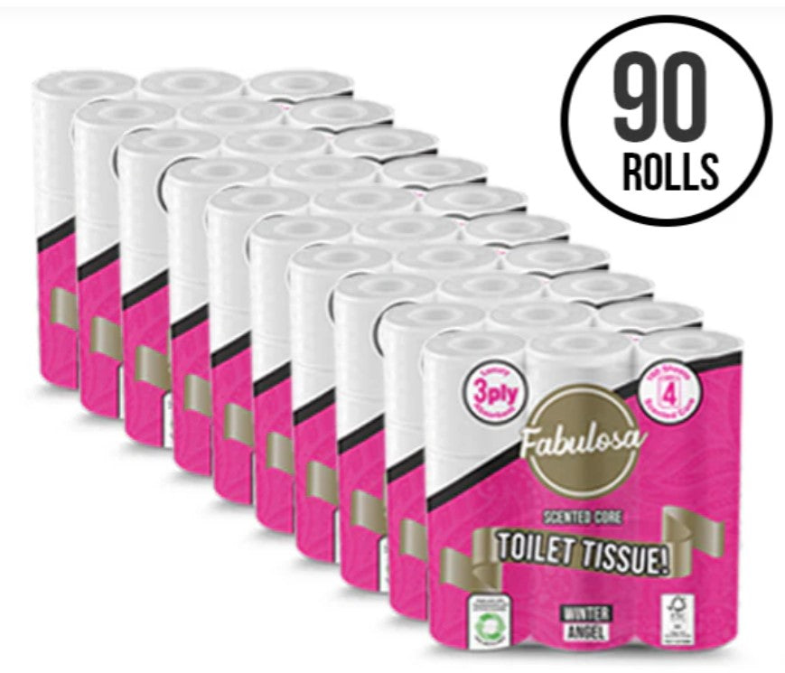 90 Pack 3 Ply Scented Toilet Roll Winter Angel Fragranced 10 x 9 Pack Bundle