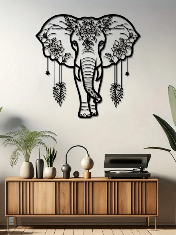 🐘 Iron Elephant Wall Art – Boho Floral Design 🐘