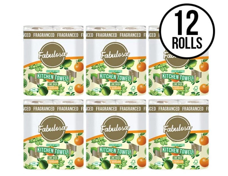 Scented Core Kitchen Roll Towel Lime Basil & Mandarin Fragranced 12 Pack Roll Bundle