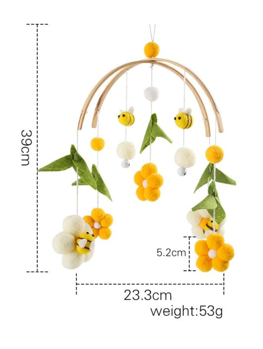 ๐ผ๐ Baby Bee & Flower Wooden Arc Woven Crib Mobile ๐๐ผ