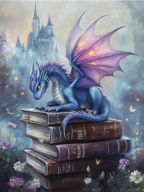 💜 Purple Dragon on Books Diamond Painting Kit 💜