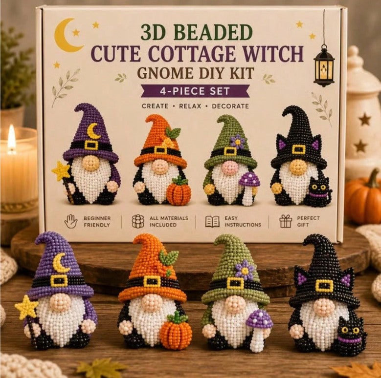 🍄 Cute Cottage Witch Gonk Set 3D Beaded DIY Kit 🍄