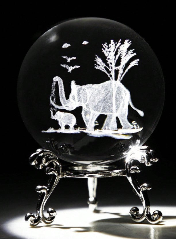 ๐ Elephant Crystal Ball Ornament with Stand