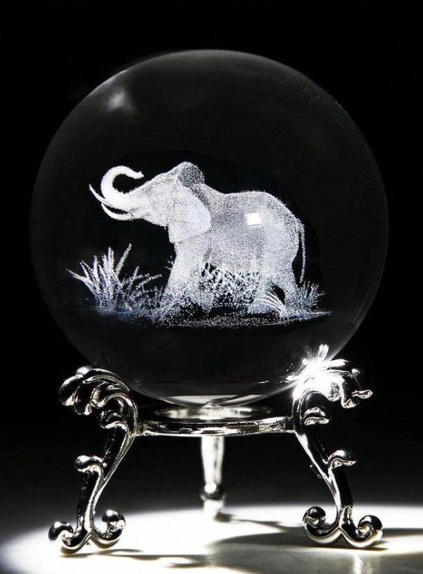 ๐ Elephant Crystal Ball Ornament with Stand