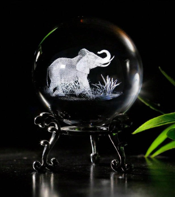 ๐ Elephant Crystal Ball Ornament with Stand