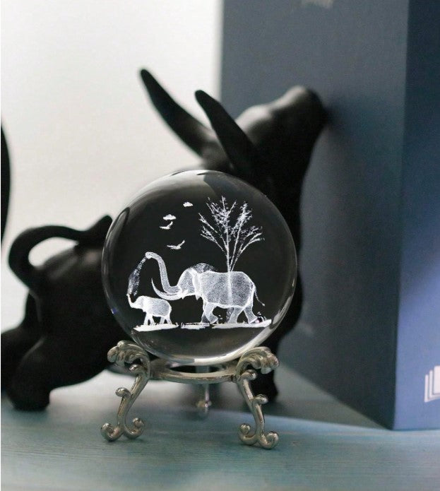 ๐ Elephant Crystal Ball Ornament with Stand