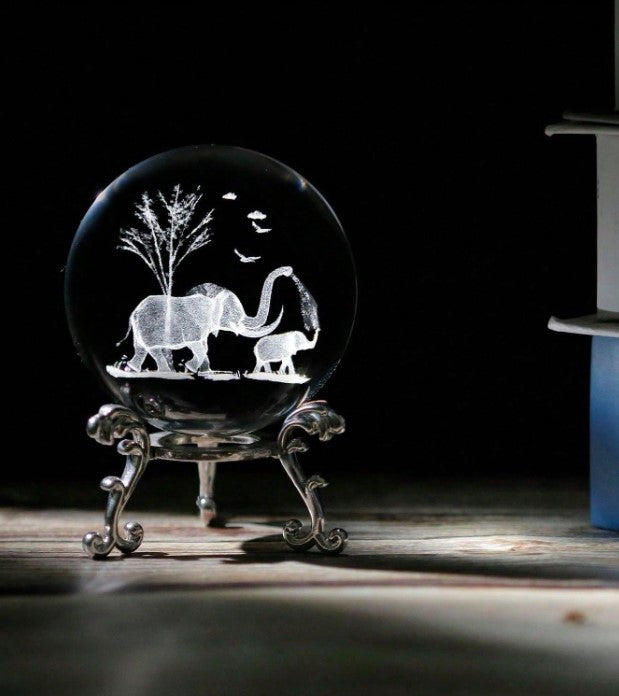 ๐ Elephant Crystal Ball Ornament with Stand