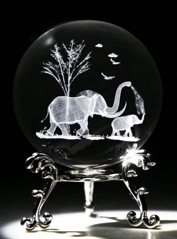 ๐ Elephant Crystal Ball Ornament with Stand