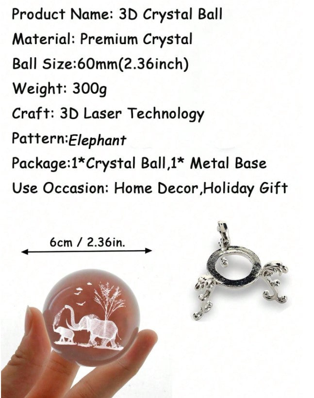 ๐ Elephant Crystal Ball Ornament with Stand