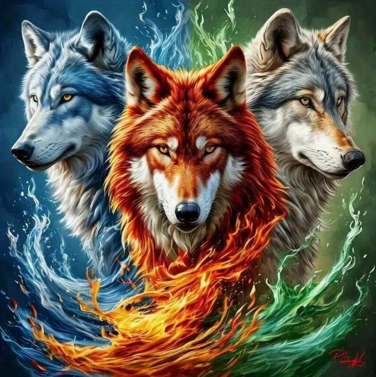 🐺 Ice, Fire & Earth Wolf Diamond Painting Kit 🐺