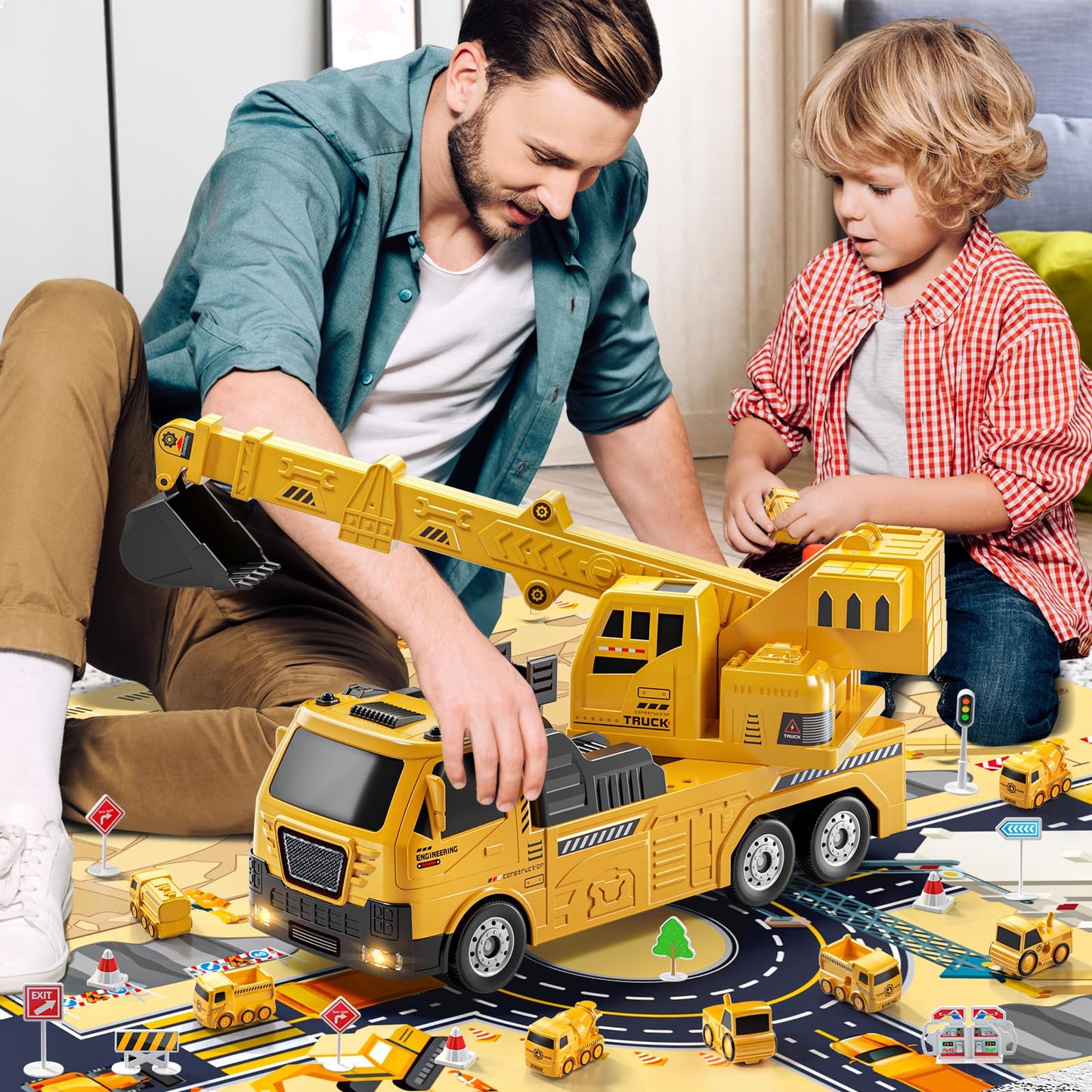 🚧👷 Engineering Crane & Construction Truck Playset with Race Tracks 👷🚧