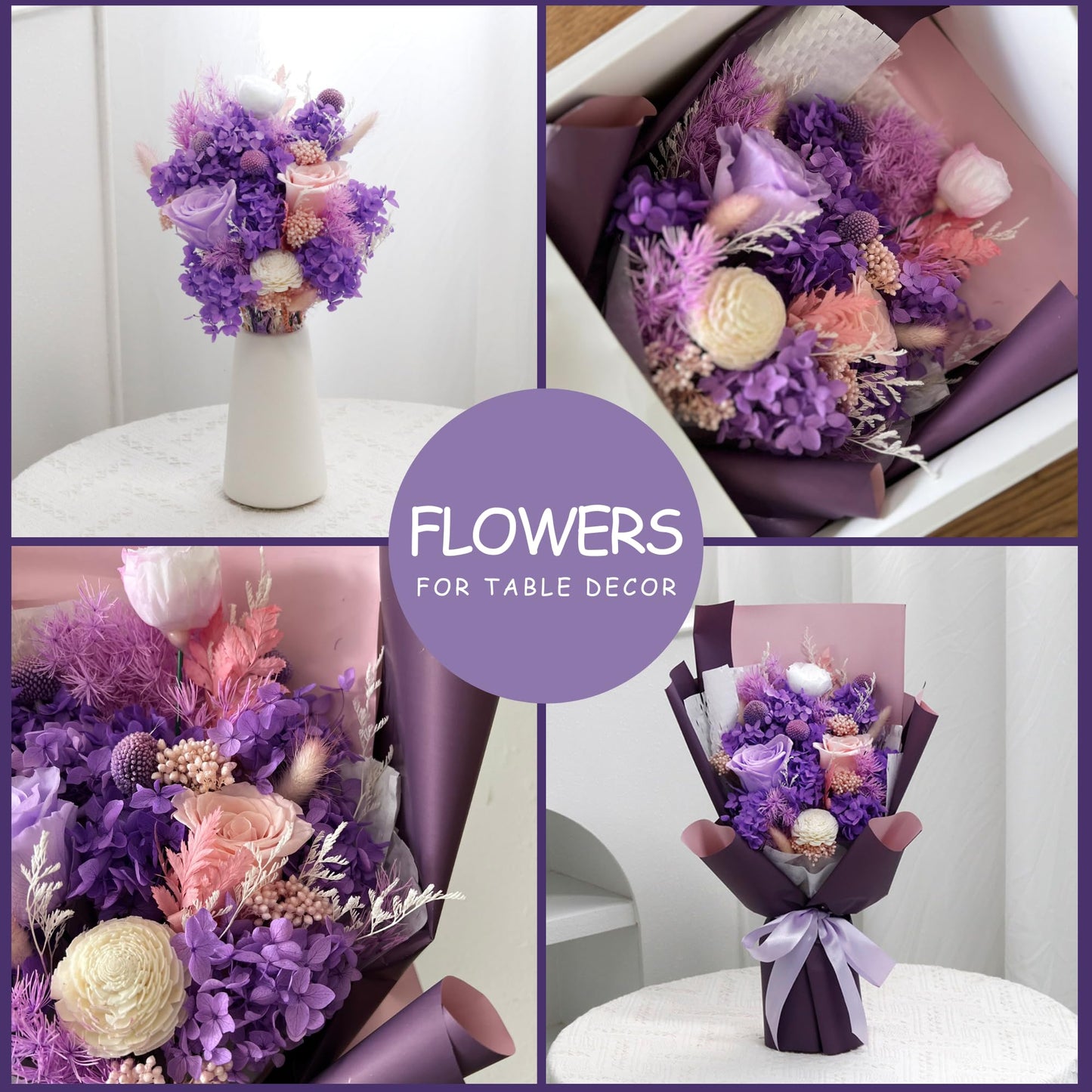 💐💜 Preserved Flowers Bouquet Gift – Eternal Purple Floral Arrangement 💜💐
