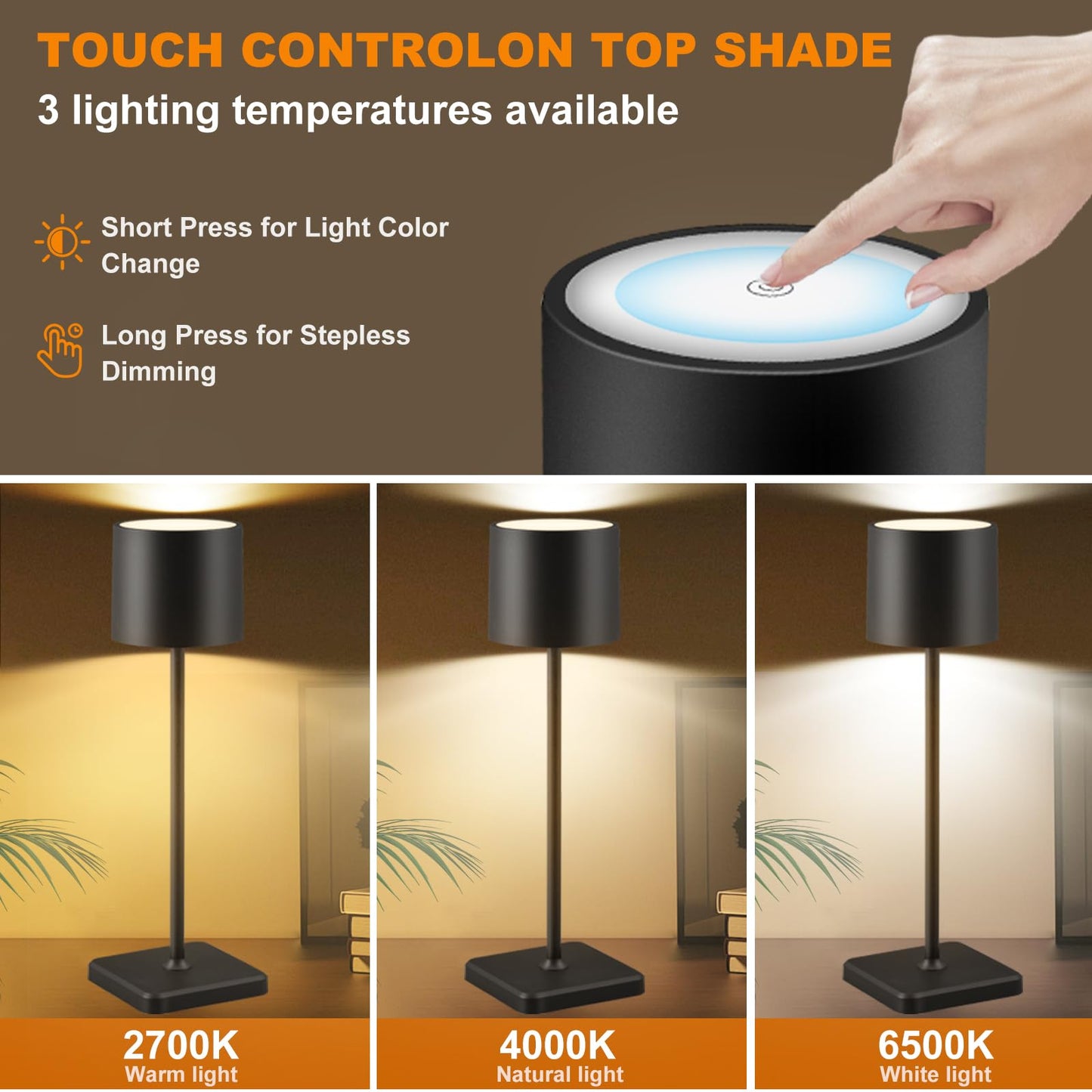 2 Pack Cordless Rechargeable LED Table Lamps