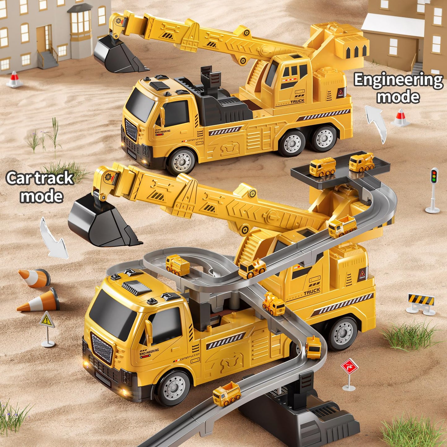 🚧👷 Engineering Crane & Construction Truck Playset with Race Tracks 👷🚧