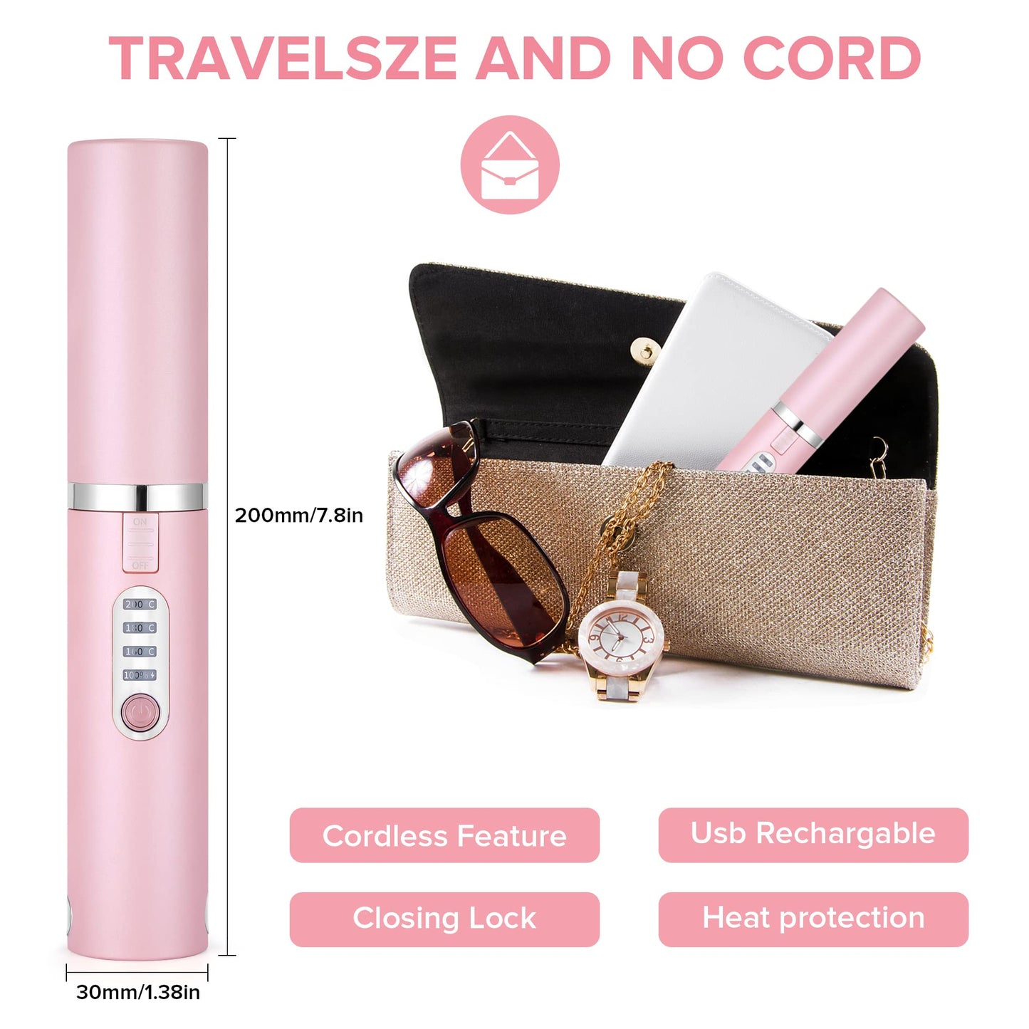 Mini Pink Cordless Hair Straightener and Curler 2-in-1