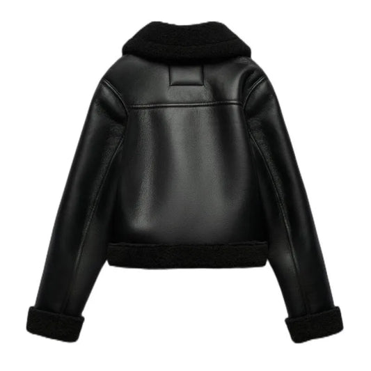 🖤 Black Pleather Streetwear Casual Jacket With Zipper 🖤
