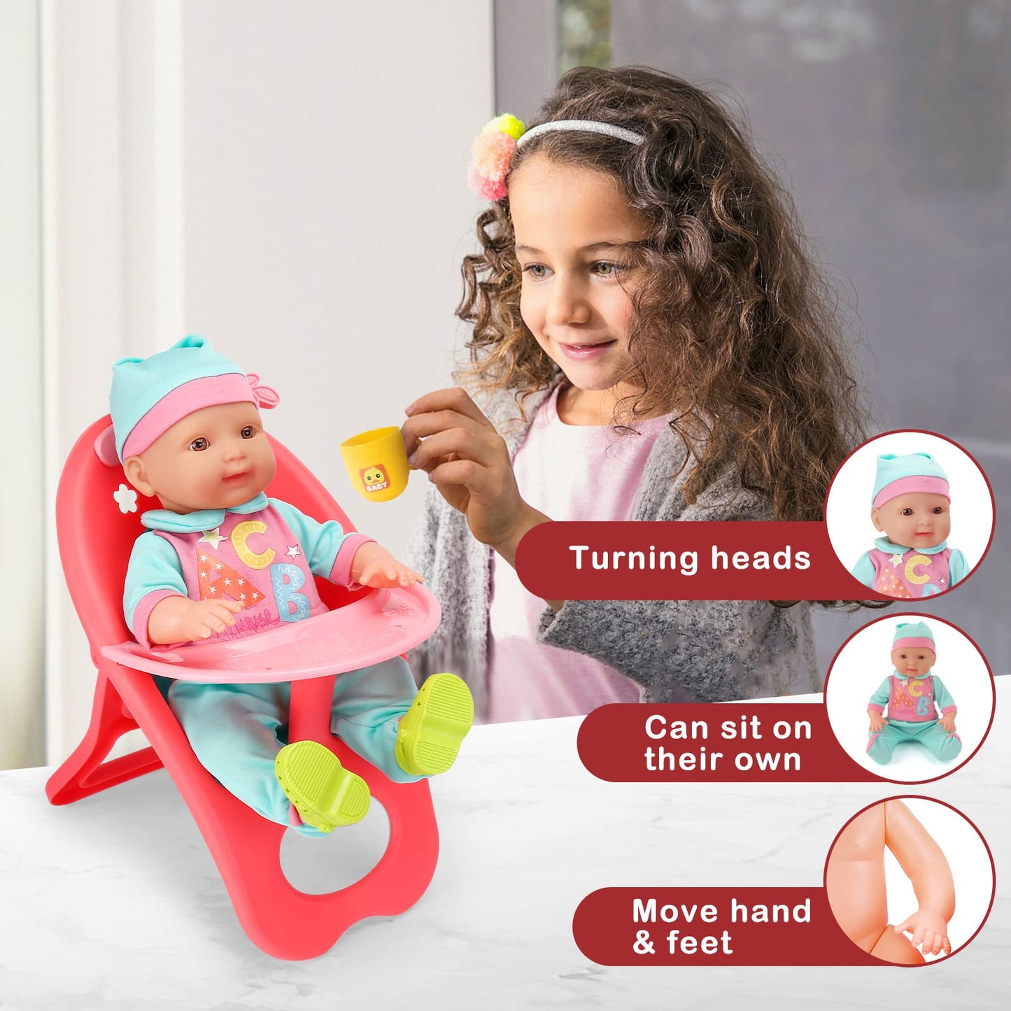 14" Baby Doll Play Set with Crib, Bath Tub, High Chair & 25 Accessories