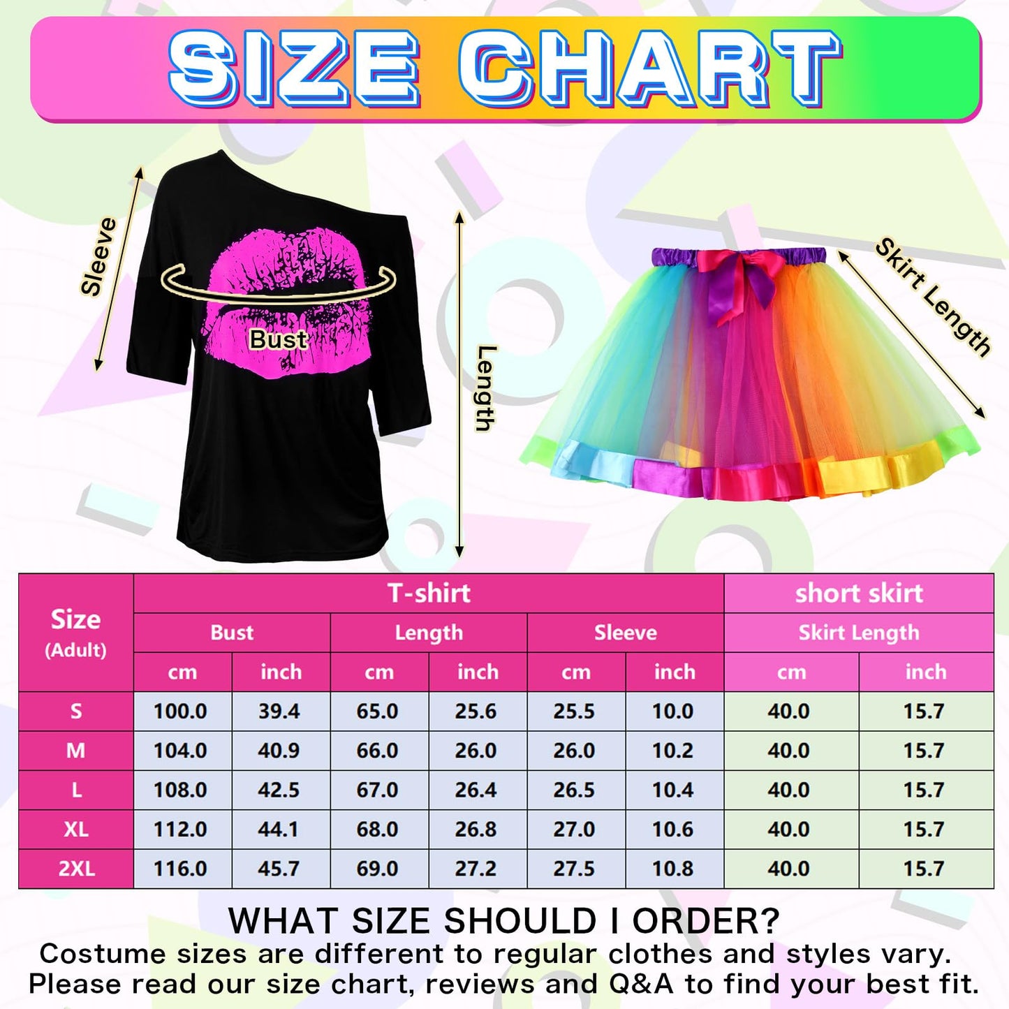 Adult 80s Fancy Dress Costume Set with Rainbow Accessories - Size L