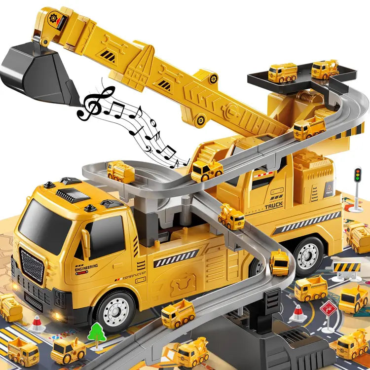 🚧👷 Engineering Crane & Construction Truck Playset with Race Tracks 👷🚧