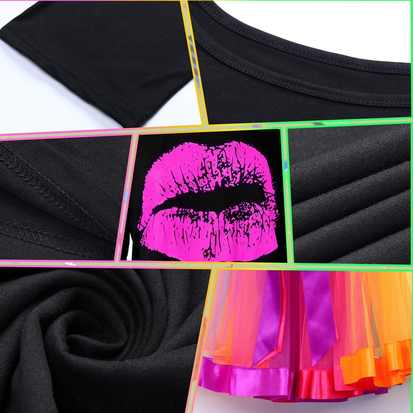 Adult 80s Fancy Dress Costume Set with Rainbow Accessories - Size L