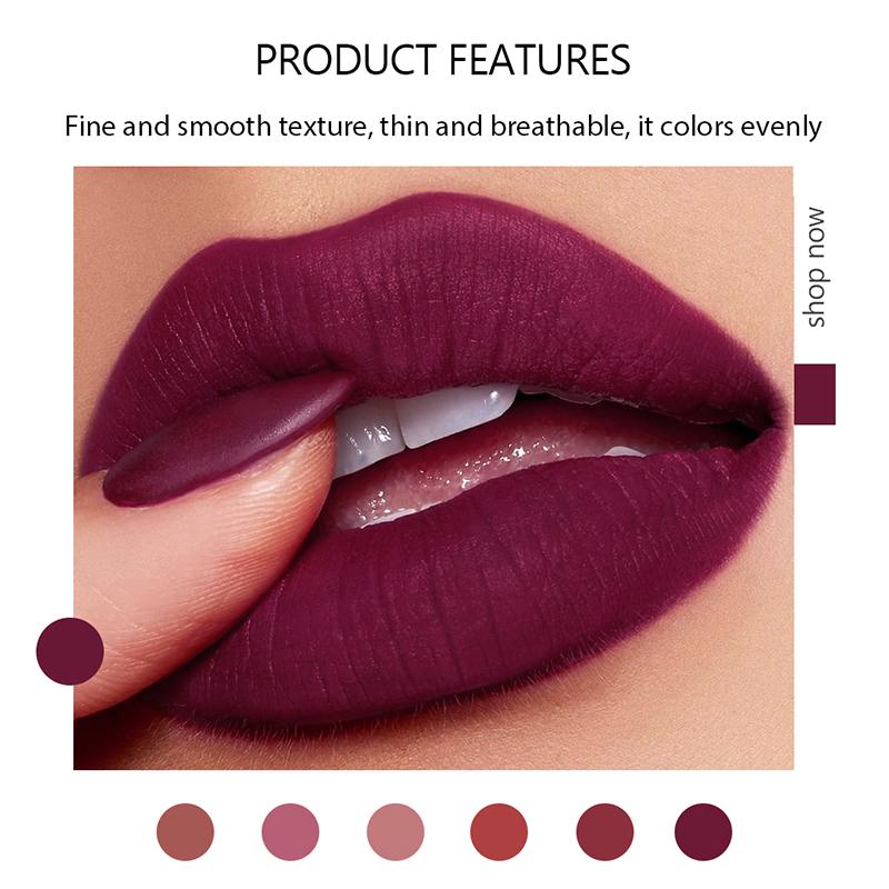 6pc Lip Gloss Matte Velvet Non-stick Lipstick Set