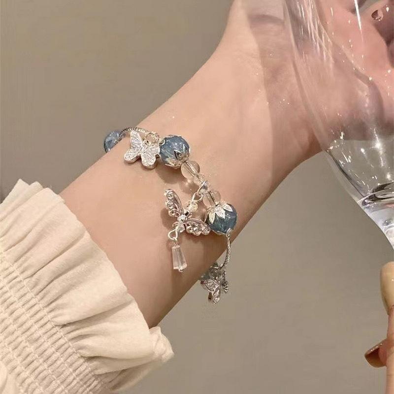 🦋 Blue Butterfly Crystal Beads Bracelet 🦋