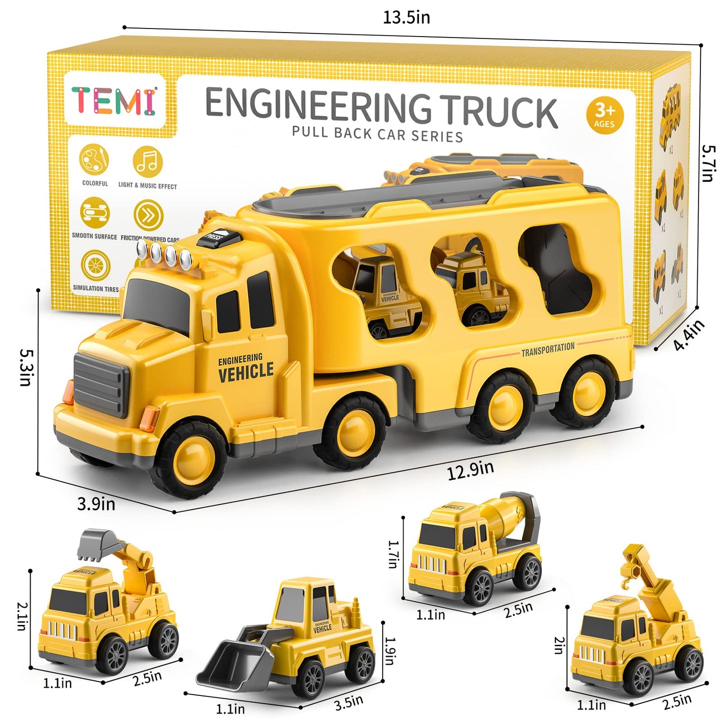 π§π 5-in-1 Construction Truck Toy Set β Friction Powered Vehicles ππ§