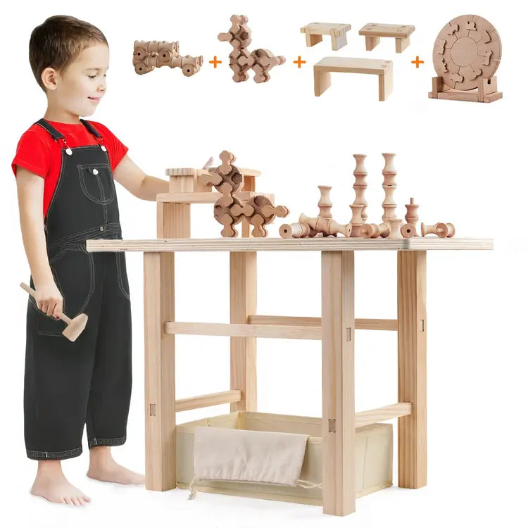 ๐ ๏ธ 5-in-1 Kids Wooden Tool Bench Set Montessori Toy ๐ ๏ธ