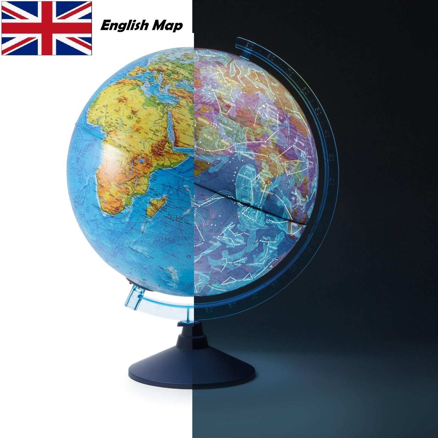 25cm Illuminated Globe with LED Light Physical Map Day & Constellation Night