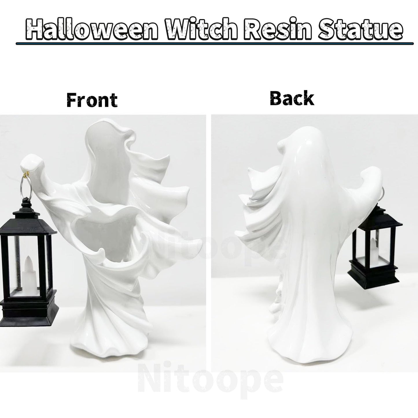 👻✨ Halloween Ghost Resin Statue with LED Lantern ✨👻