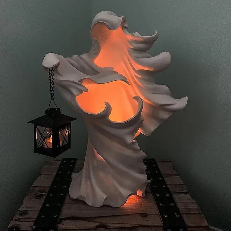 👻✨ Halloween Ghost Resin Statue with LED Lantern ✨👻