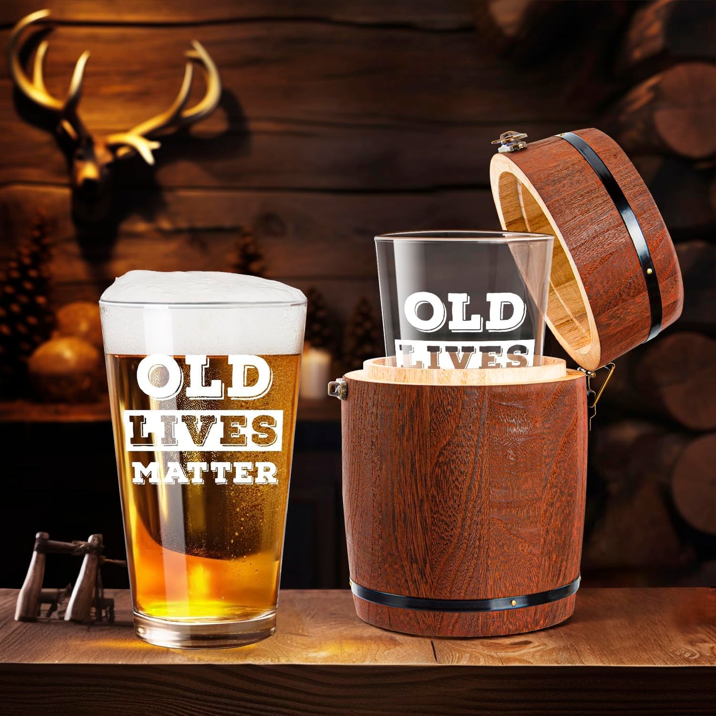 🍺 Old Lives Matter Beer Glass in Barrel Box 🍺