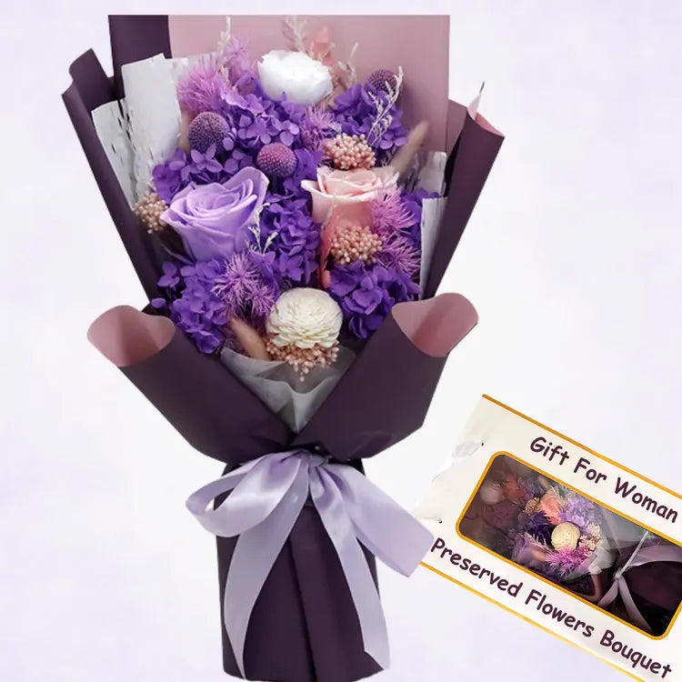 💐💜 Preserved Flowers Bouquet Gift – Eternal Purple Floral Arrangement 💜💐