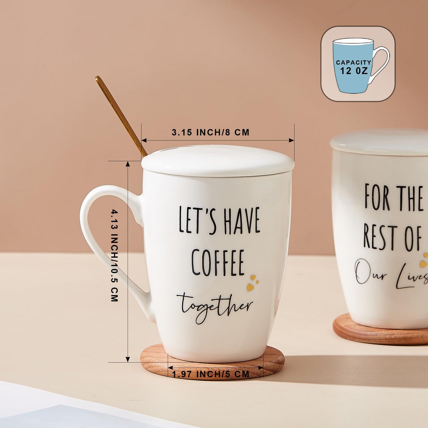☕❤️ Elegant 12oz Ceramic Couple's Coffee Mugs ❤️☕