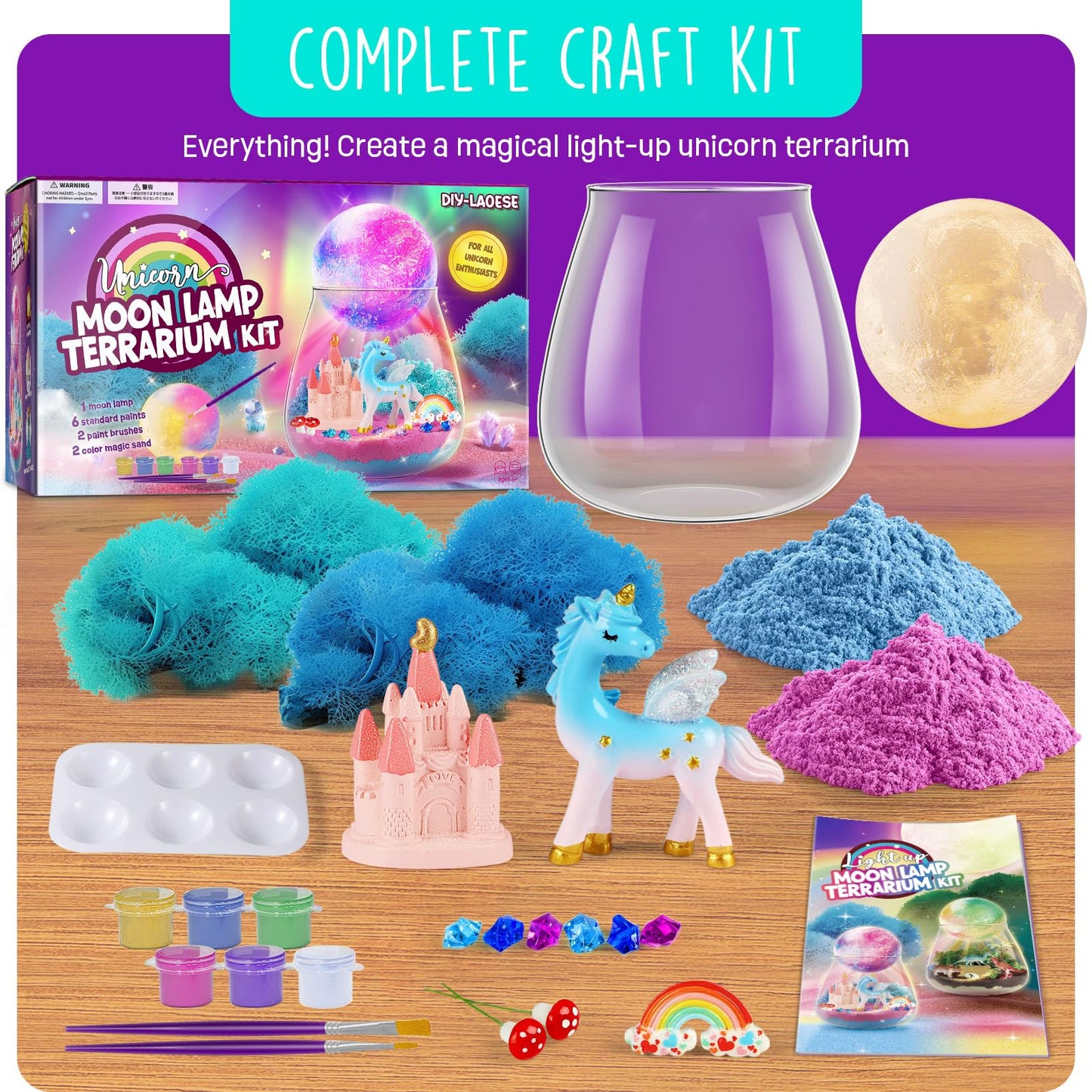 🦄🌙 Unicorn Terrarium Kit with Light-Up Moon Lamp 🌙🦄