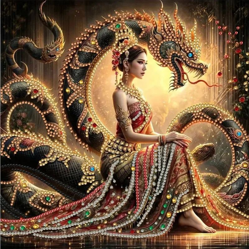 🐉 30*30 Japanese Princess & Pet Dragon Diamond Painting Kit - AB284 🐉