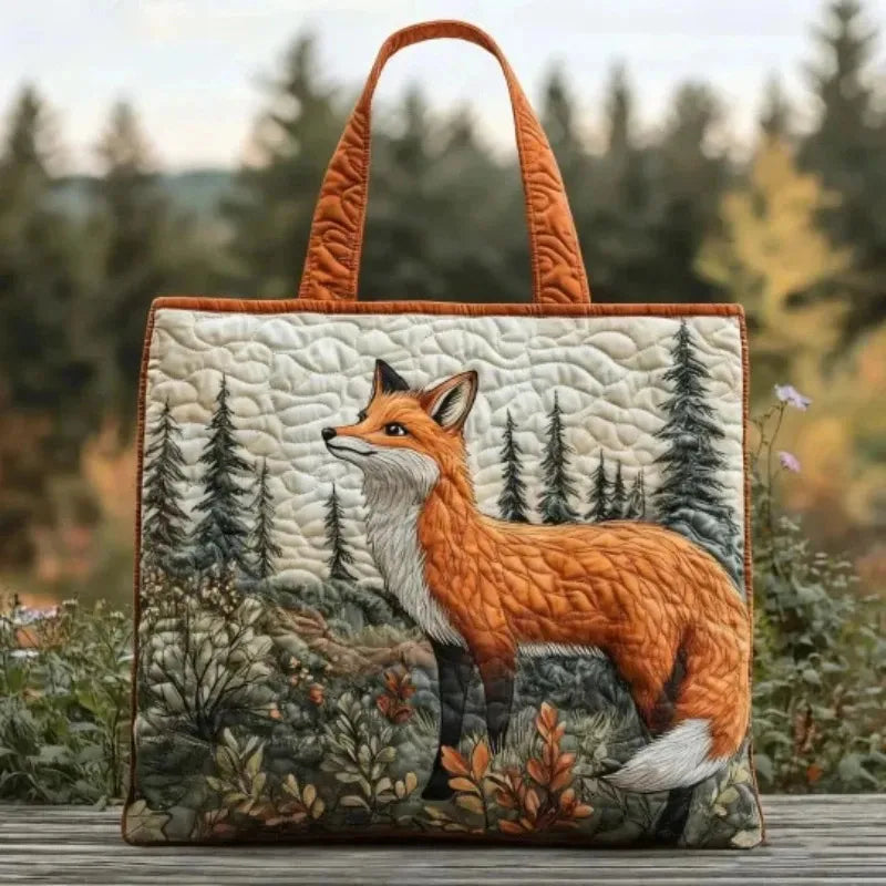 🦊 Fox Design Quilted Embroidered Tote Bag - YS63|G322 🦊
