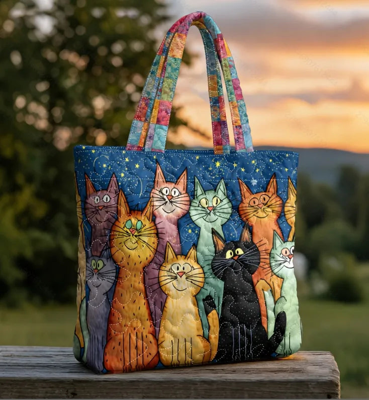 🐱 Group of Cats Design Quilted Embroidered Tote Bag - YS94 🐱