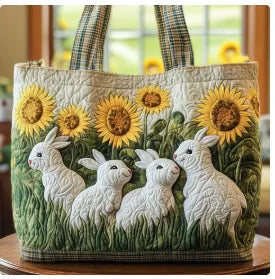 🐰 Fluffle of Bunnies Design Quilted Embroidered Tote Bag - 147|G320 🐰