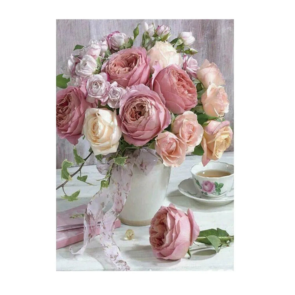 🤍🌸 30*40 White & Pink Flowers Diamond Painting 🌸🤍