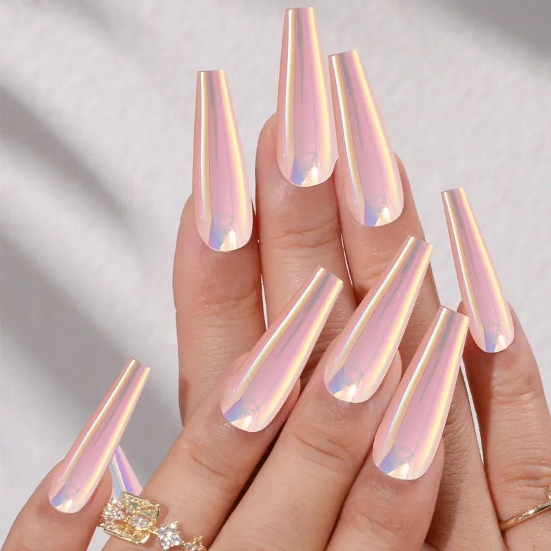 Bks1279 Pink Aurora Mirror Nail Tip|Jelly Gum