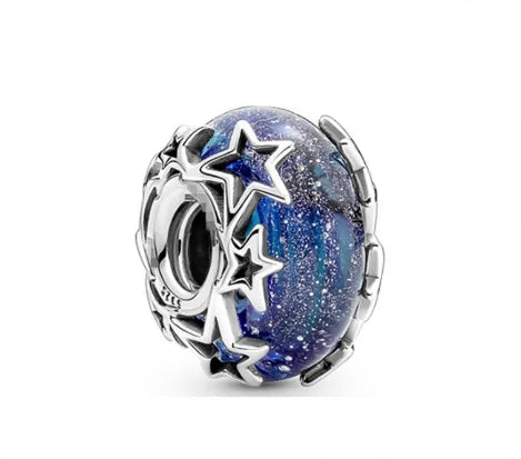💙 Blue Bead with Silver Stars Charm 💙
